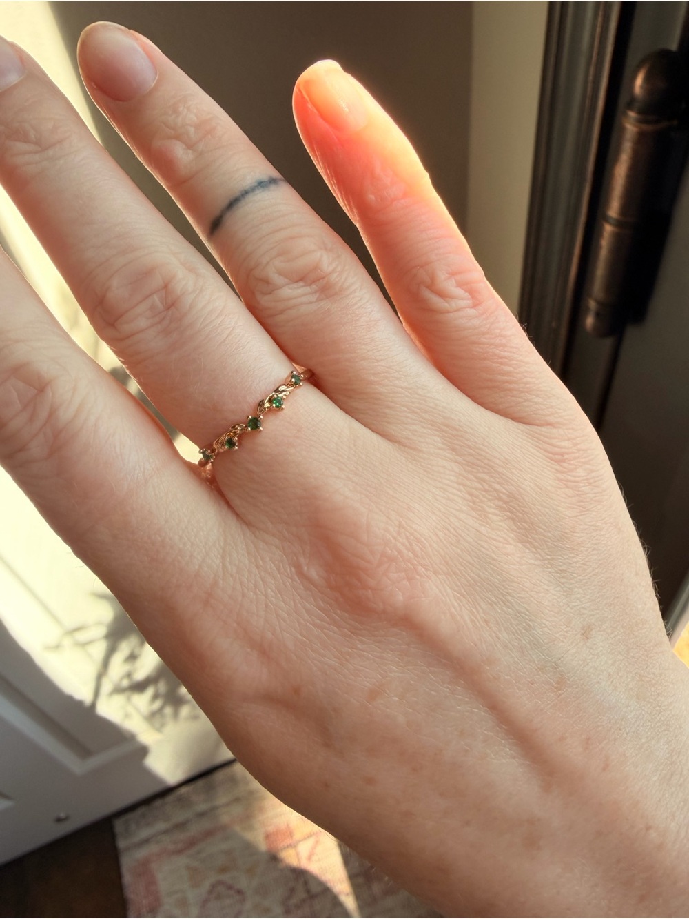 Dainty Gold Plated Green Gemstone Stackable Ring sz 8